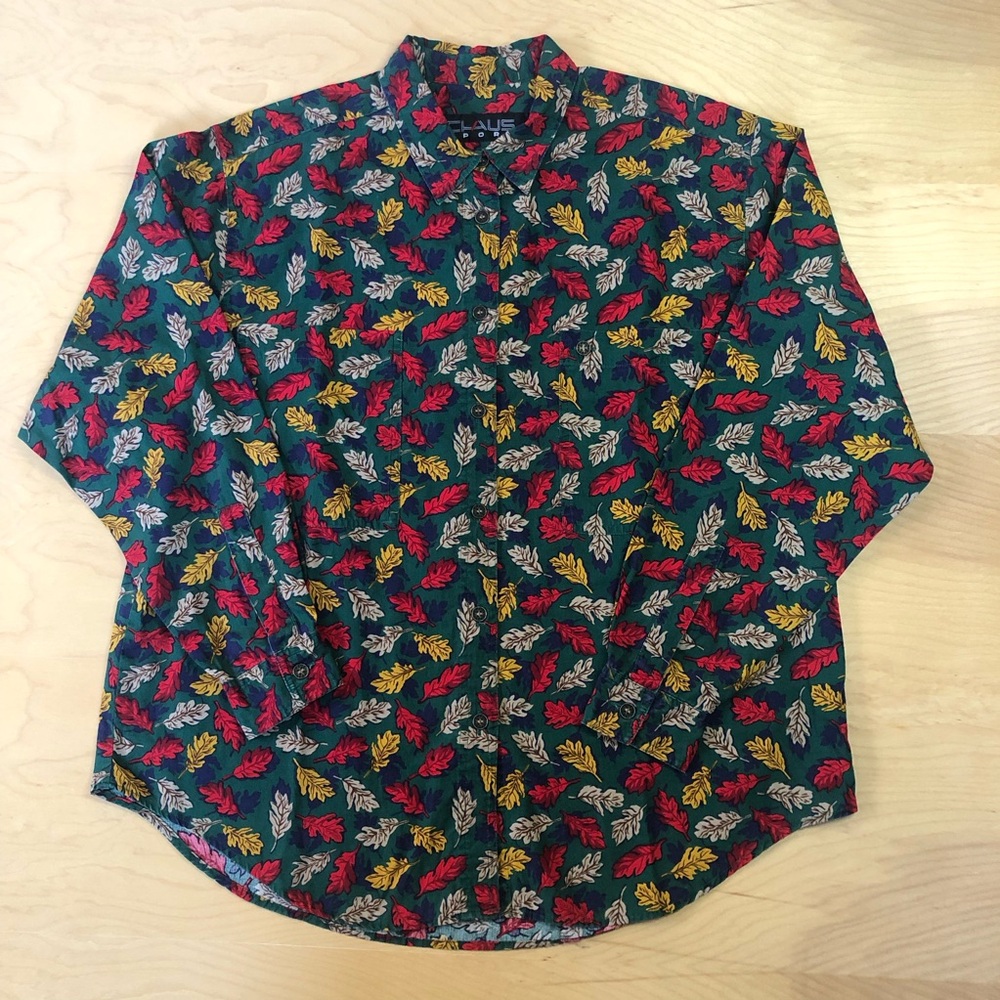 Vintage Chaus Sport Button Down Leaf Print Cotton Shirt fall Gilmore girls Indy